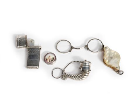 A small mixed lot, comprising silver items: a George IV lancet case, by Joseph Taylor, Birmingham 1827, tapering form, engrav