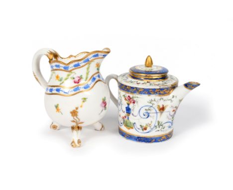 A Sèvres miniature teapot and cover (théire)  date code for 1788, the small cylindrical form painted by Denis Levé with vases