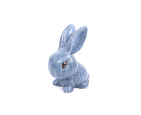 A mid-century Sylvac blue glazed model of a rabbit. Pattern 1027. H20.5cm