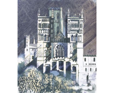 Norman Wade signed limited edition print 'Durham - The West Front'. 111/150,  37cm x 30.5cm, framed and glazed