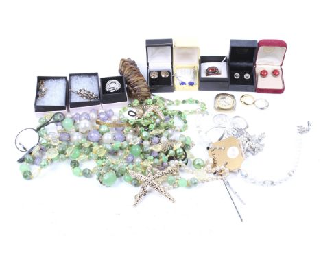 An Italian 'designer' silver-gilt, enamel and cabochon carnelian ring and other items. Including; two pairs of silver stud ea