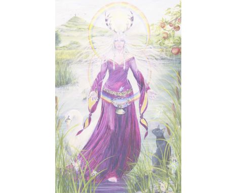 'Lady of Avalon' print on canvas by Caroline Lir. Signed 'Caroline'. 60cm x 90cm