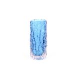 Mid-century Geoffrey Baxter for Whitefriars 'bark' vase, in kingfisher blue.