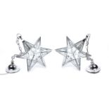 A pair of contemporary 3D 'Star' pendent ceiling light fittings.