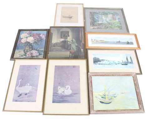 Nine 20th century and later prints and pictures. Including an Edmond Jefferies signed limited edition print 'Pin Mill from th