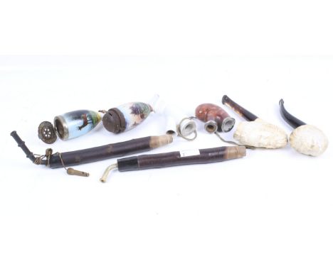 A collection of assorted vintage smoker's pipes. Including two meerschaum and four ceramic bowls, etc. 