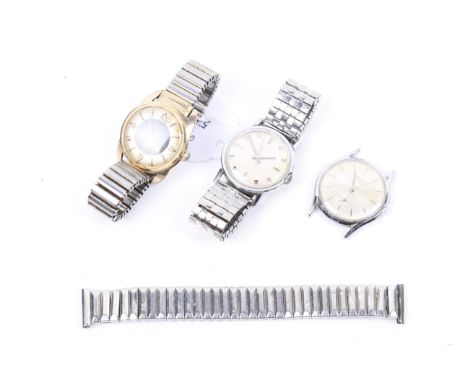 Three gentleman's stainless steel wristwatches. Comprising; Alverana, a gold-plated and stainless steel automatic bracelet wa