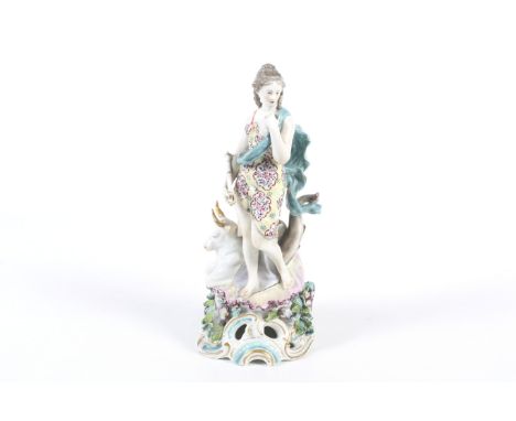 A late 19th century French porcelain figure of Europa. With a gold anchor mark to verso, standing above the bull at her feet 