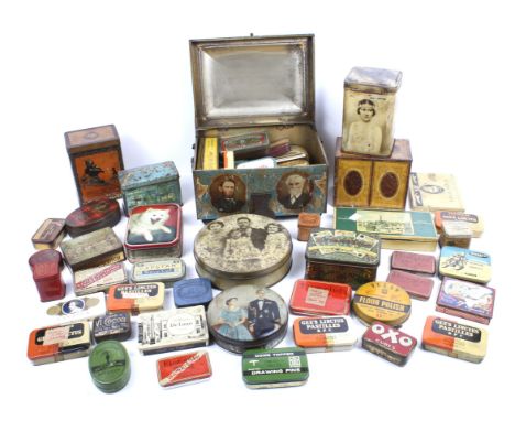 A collection of assorted vintage advertising packaging tins. Including Crawford & Sons Ltd, Diamond Brand typewriter ribbon a