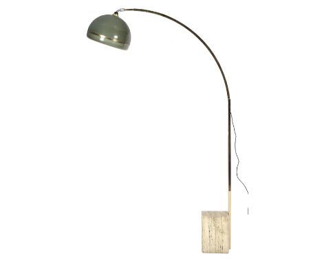 A large late 20th century arc stone and gilt metal floor lamp. With a rectangular stone block counter weight base, a pair of 