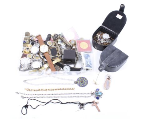 A collection of modern, period and vintage jewellery and other items. Including a small green-enamelled butterfly brooch (ena