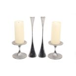 Two pairs of Robert Welch stainless steel candle holders. Arden 18 / 0 and Henley 18 / 10. Max.