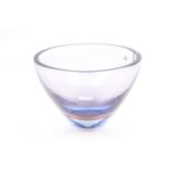 Mid-century Whitefriars Crystal pale blue glass bowl. With sticker label. Diameter 18cm, H12.