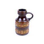 A mid-century Scheurich West German handled vase. With brown and orange glaze, #489-23.