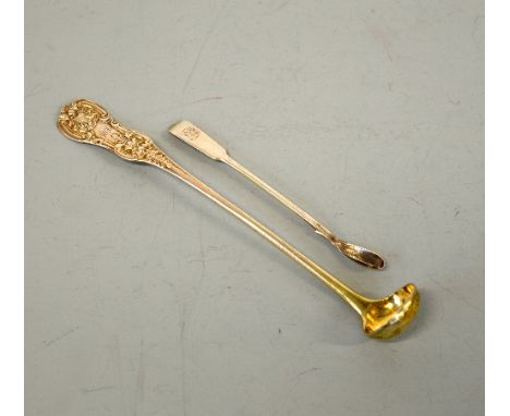 A SMALL SILVER SPICE SPOON, London 1824, together with a miniature silver ladle, Glasgow 1843 (2)