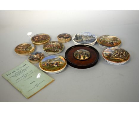 A COLLECTION OF PRATTWARE POT LIDS, to include Christmas Eve, The Residence of Anne Hathaway, Shakespeares House, Strathfield