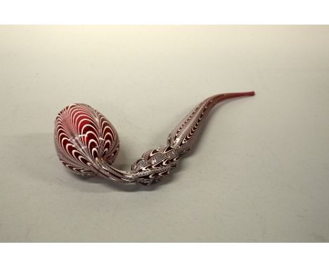 A RUBY AND WHITE NAILSEA ORNAMENTAL PIPE, approximate length 40cm 