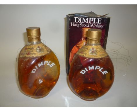 JOHN HAIG & CO DIMPLE SCOTCH WHISKY, two bottles, one in damaged box, levels both high shoulders (2)