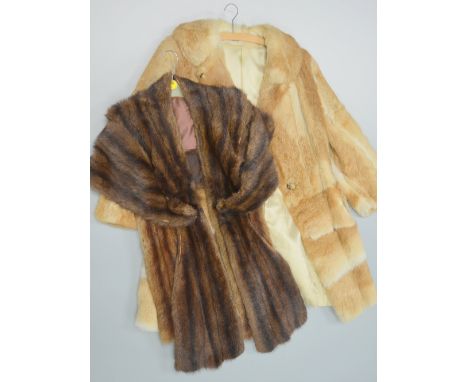 TWO FUR GARMENTS, to include a light blonde coloured, medium length coat and a shawl (2)