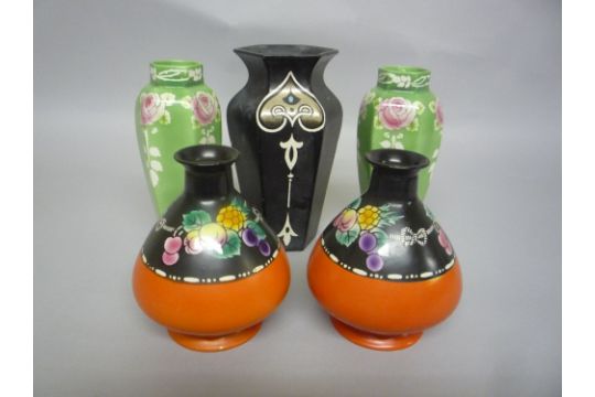 A Group Of Shelley Vases To Include A Pair Of Rose Decoration On