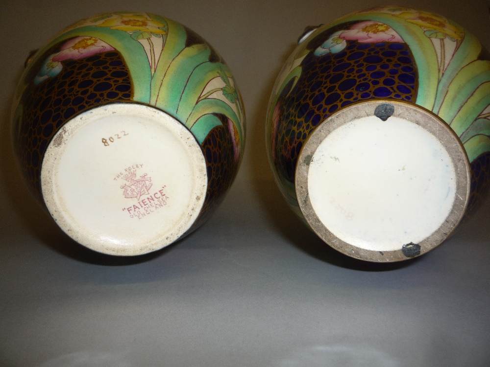 A PAIR OF WILEMAN 'THE FOLEY TWIN HANDLED ' VASES, 'Faience' Old