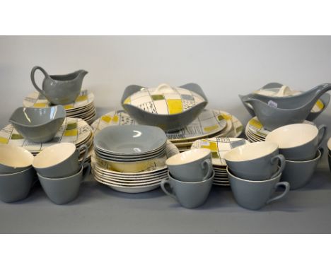 MIDWINTER 'CHEQUERS' PATTERN DINNER AND TEA SERVICE, designed by Terence Conran, over 70 pieces to include serving plates and