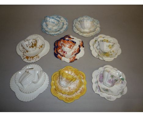 EIGHT WILEMAN 'THE FOLEY CHINA' TRIOS, to include three Snowdrop shape, Nos.7612, 9638 and 9333, two Empire shape No.5045 and