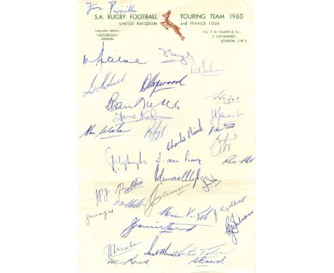 SOUTH AFRICA RUGBY UNION: A slim 4to sheet of official printed stationery from the South Africa Rugby Union Tour of the Unite