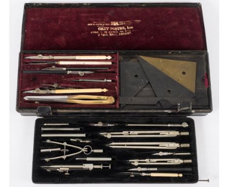 An early 20th century ivory handled geometry set by Cary, London:, in a rectangular lacquer case and a continental geometry s