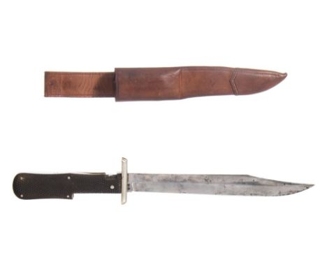 A late 19th/early 20th century folding Bowie knife by Joseph Rogers & Sons, Sheffield:, the 7 3/4 inch single edged blade wit