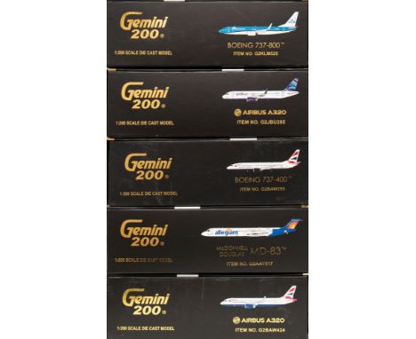 Gemini Jets, five 1/200 scale diecast airliners: includes Boeing 737-800, Airbus A320, Boeing 737-400, Airbus A320 and McDonn