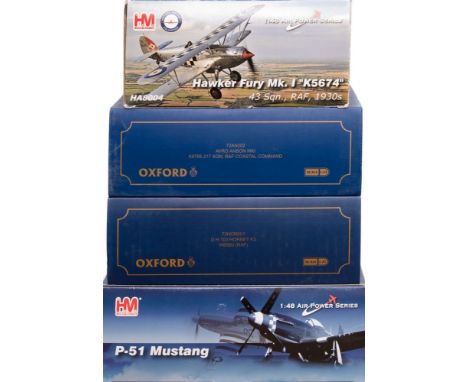 Hobby Master, and Oxford, 1/48 and 1/72 scale diecasts: include, Hawker Fury Mk I, P-51 Mustang, Avro Anson Mk I,  and De Hav