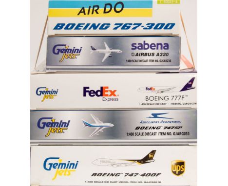 Gemini Jets, five 1/400 scale diecast airliners: includes Boeing 767-300, Airbus A320, Boeing 777F, Boeing 747SP and Boeing 7