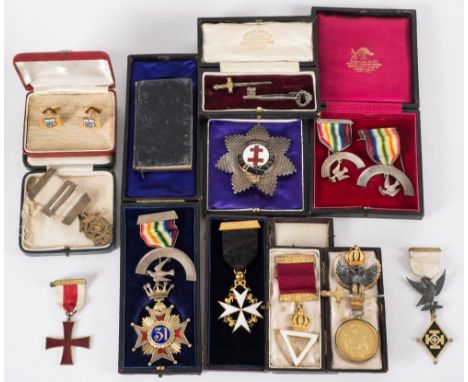 A collection of silver gilt and enamel Masonic jewels:, including an Order of St John and others, various makers and dates. 