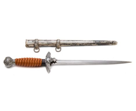 A Third Reich period Luftwaffe Officer's dagger by E & F Horster:, double edged blade with maker's mark over down-swept eagle