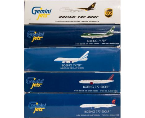 Gemini Jets, five 1/400 scale diecast airliners: includes Boeing 747-400F, , Boeing 747SP, Boeing 747SP, Boeing 777-200LR and