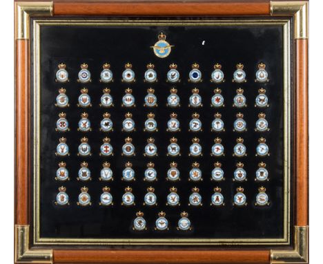 A framed collection of Danbury Mint gilt and enamel regimental crests 'The Squadrons of the Royal Air Force':, number 1948 wi