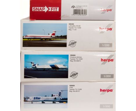 Herpa, four 1/200 scale diecast aircraft: includes A340-300, Tupolev TU-154M x 3  various liveries, all boxed, (4).