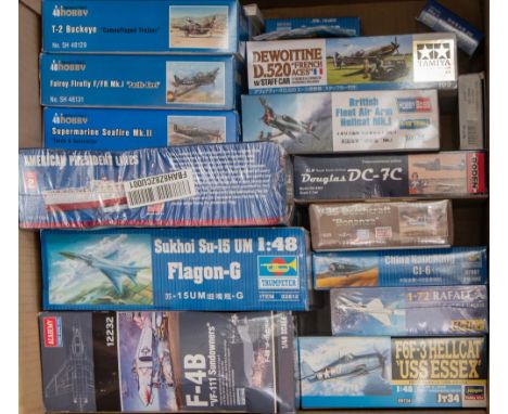 Eduard, Hasegawa, Special Hobby and others, a collection of 1/48th and other scale model aircraft and ship construction kits: