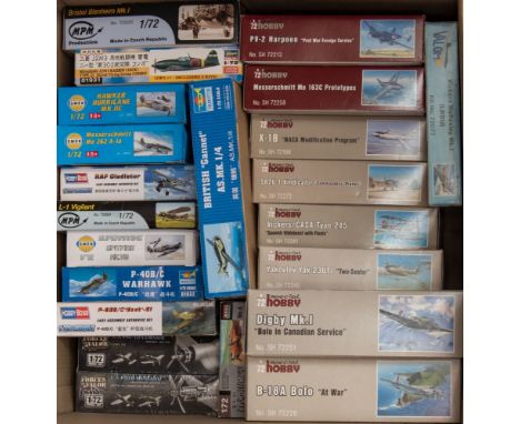 Hasegawa, Special Hobby, Hobby Boss and others, assorted 1/72nd scale model aircraft kits mostly pre WWII and WWII types, all