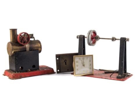 A Mamod MM1 stationary steam engine together with a SEL lineshaft and five SEL model machine tools:, comprising a circular sa