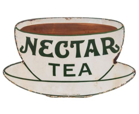 An enamel advertising sign for 'Nectar Tea' in the form of a cup and saucer:, by The Patent Enamel Co, London & Birmingham. 5