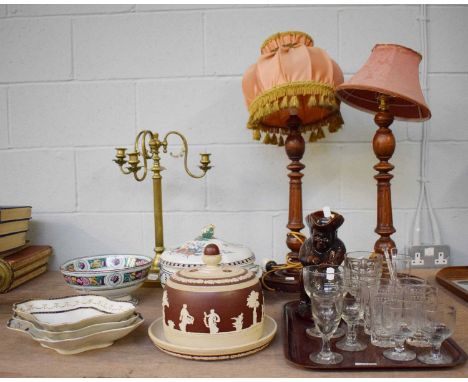 A Group of Ceramics and Glass including a Jasperware cheese dome with acorn finial, Wedgwood tureen and cover, Wedgwood lozen