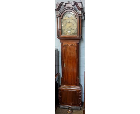 A Mahogany Eight Day Longcase Clock, arch brass 13" dial signed Monks, PrescotDial 18.25" high