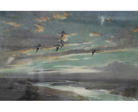 After Sir Peter Markham Scott, CH, CBE, DSC &amp; Bar, FRS, FZs (1909-1989)"White Fronted Geese at Dawn'"Signed in pencil and