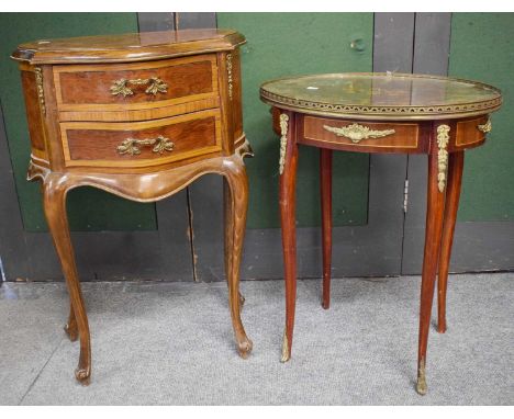 A 20th Century French Style Two-Drawer Bedside Table, with gilt metal mounts, 55cm by 32cm by 82cm; together with a similar m
