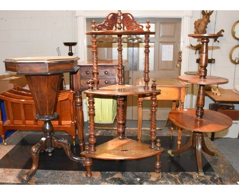 A William IV Mahogany Drop Leaf Work Table, raised on fluted tapering supports, 70cm open by 50cm by 67cm; together with ten 