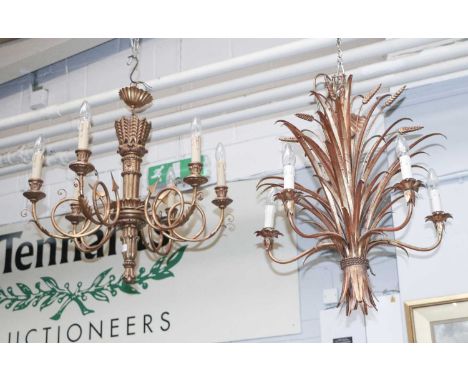 A Five Light Electrolier In the Form of a Wheatsheaf, 70cm, together with a six-light electrolier (2)