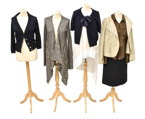 Modern Ladies Clothing comprising seven items of DKNY including a pair of beige and navy trousers with a fabric layered waist