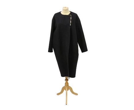 Lanvin Hiver 2011 Navy Wool Cocoon Coat with pockets, gilt metal detail to the neckline, press stud and zip fasteningProvenan